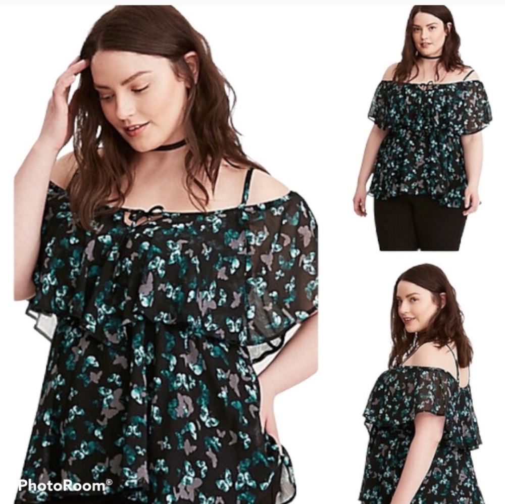 Torrid Off the shoulder butterfly shirt!